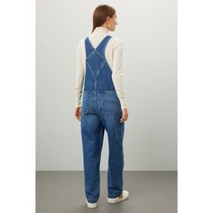 Blue denim (100% Cotton). Overalls. Sleeveless. Square neck. Side button closure. 39.5" from shoulder to hemline. 30" inseam. 17" leg opening. Imported. Carpenter Overalls, Cotton Overalls, California Cool, Rent The Runway, Closet Designs, Madewell Denim, Off Duty, Square Neck, Madewell