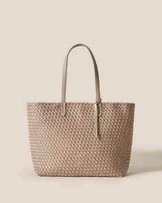 Jetsetter Small Tote | Cashmere | Exterior Taupe Leather Handle Shoulder Bag For Travel, Neutral Leather Shoulder Bag With Braided Handles, Neutral Woven Leather Bag For Everyday Use, Everyday Neutral Woven Leather Bags, Neoprene Tote, Jenny Bird, Cosmetic Shop, Work Tote, Small Tote Bag