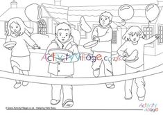 children playing with balloons in the park coloring page