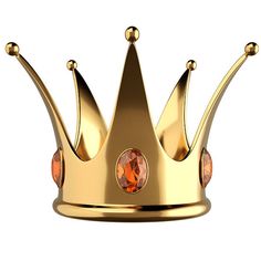 a gold crown with orange stones on the sides and a single stone in the middle