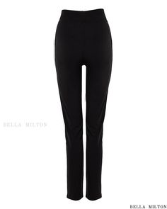 Bella Milton - Premium PU Leather Patch Skinny Pants with Zipper Detail and High Waist Design Stretch High-waisted Pants With Zip Fly, Stretch Bottoms With Zip Fly For Night Out, Elegant Stretch Bottoms With Zipper Closure, Stretch Bottoms With Back Zipper For Night Out, Chic Stretch Bottoms With Zip Fly, Stretch Leggings With Zipper For Work, Stretch Leggings With Zipper Closure For Work, Stretch Full-length Pants With Zipper Closure, Stretch Pants With Zipper Closure For Night Out