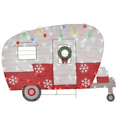 an rv decorated with christmas lights and snowflakes is shown in this hand drawn drawing