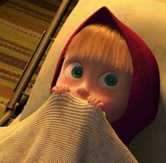 a cartoon character with big eyes peeking out from behind a blanket and covering his face