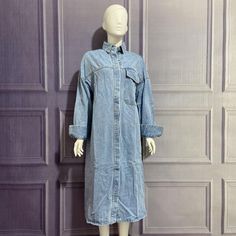 Blue Long-sleeved Denim Dress With Pockets, Casual Long Sleeve Denim Blue Dress, Casual Blue Denim Dress With Pockets, Blue Long Sleeve Denim Dress With Pockets, Blue Denim Dress With Pockets, Light Wash Collared Denim Jacket With Pockets, Casual Long Sleeve Denim Dress For Work, Washed Denim Blue Long Sleeve Jacket, Casual Oversized Long Sleeve Denim Dress