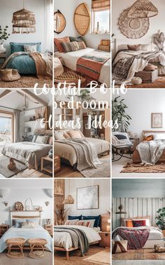 a collage of photos with the words essential boho bedroom ideas