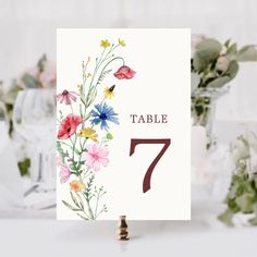 Wildflower Wedding Table Number Wildflower Place Setting Wedding, Wildflower Table Numbers, Wildflower Wedding Theme Table Settings, Wildflower Wedding Decorations, Wildflower Tablescape, Spring Wildflower Wedding, Flower Table Numbers, Round Table Settings, Wildflower Wedding Theme