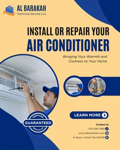 a flyer for an air conditioner repair company, with the words install or repair your air