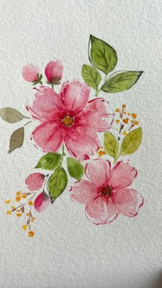 watercolor painting of pink flowers on white paper