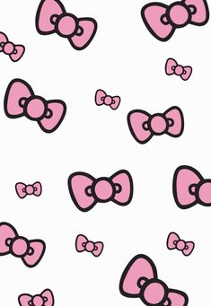 hello kitty wallpaper with pink bows and hearts on the white backgroung