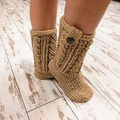 A beautiful pair of crochet women's boot/slippers. Made of wool yarn they are so soft, warm, cozy to wear and have a lot of bulk for extra comfort. Soles are covered with latex, which makes them not slippery to walk and give it a long life. You can also choose double sole - crochet + felted moisture retaining non-slip sole. If you want to have double sole, add this felted sole from the link together with selected slippers: https://www.etsy.com/listing/883778891/waterproof-felted-non-slip-sole-fo Hand Knitted Round Toe Slippers For Winter, Hand Knitted Round Toe Winter Slippers, Hand-knitted Round Toe Winter Slippers, Cozy Hand Knitted Slippers With Round Toe, Cozy Hand-knitted Slippers With Round Toe, Cozy Hand-knitted Round Toe Slippers, Cozy Knitted Slippers With Round Toe, Cozy Knitted Booties With Round Toe, Cozy Crochet Slippers For Winter