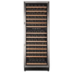 the wine cooler with many bottles in it