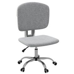 an office chair with wheels on the back and seat upholstered in grey fabric