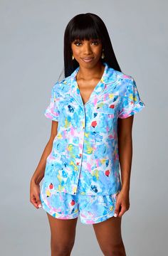 buddy love: aurora pajama set - pastel dream Dream Abstract, Pajamas Aesthetic, Pajama Style, Stretch Hips, Fitted Shorts, Cute Pjs, Cute Pajama Sets, Buddy Love, Best Pajamas