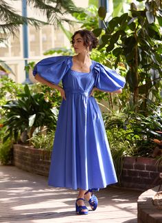 Stella Puff Sleeve Midaxi Dress | Vintage-Inspired Blue Maxi Dress | Joanie Poofy Sleeves, Bright Blue Dresses, Occasion Dresses Wedding, Midaxi Dress, Statement Sleeves, Floral Shirt Dress, 1980s Fashion, Swimwear Dress, Ric Rac