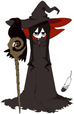 a cartoon character dressed as a witch holding a broom