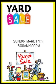 yard sale flyer with various items on it