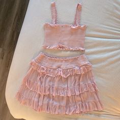 Free People Rose Colored Crop Top And Flowy Skirt Size L. Top Never Worn, Tag Still On, Skirt Worn Once. Flirty Flowy Pink Skirt, Pink Flowy Beach Skirt, Flowy Pink Feminine Skirt, Pink Fitted Bohemian Crop Top, Bohemian Pink Crop Top, Skirt Set Outfit, Midi Skirts Summer, Matching Skirt Set, Sweater Skirt Set