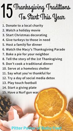 an orange is on top of a table with other things to do for thanksgiving celebrations