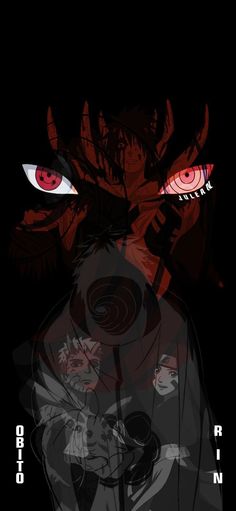 an anime character with red eyes and demon horns on his head, in the dark