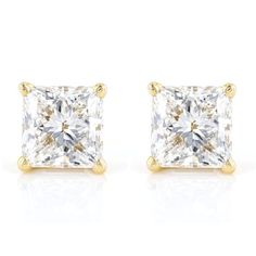 Prazana® Lab-Grown Diamonds 2.00ctw princess cut white lab-grown diamond, 18k yellow gold stud earrings. Measure approximately 3/16"L x 3/16"W and have screw back backings. IGI certified E-F color, SI clarity minimum. Classic Princess Cut Lab Grown Diamond Jewelry, Princess Cut Cubic Zirconia Diamond Earrings, Yellow Gold Princess Cut Lab Grown Diamond Jewelry, Princess Cut Lab Grown Diamond Jewelry In Yellow Gold, Gia Certified Yellow Gold Princess Cut Jewelry, Gia Certified Princess Cut Yellow Gold Jewelry, Yellow Gold Square Cut Cubic Zirconia Jewelry, Classic Cut Cubic Zirconia Jewelry For Gifts, Cubic Zirconia Jewelry With Classic Cut For Gifts