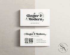 two business cards with the words ginger and modern on them