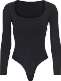 Long Sleeve Second-skin Smoothing Bodysuit, Fall Second-skin Bodysuit With Thumbholes, Fall Sleek Second-skin Bodysuit, Sleek Second-skin Bodysuit For Fall, Sleek Long Sleeve Bodysuit With Minimal Stretch, Seamless Fitted Bodysuit For Fall, Long Sleeve Fall Leotard, Sleek Long Sleeve High Stretch Leotard, Fitted Seamless Bodysuit For Fall