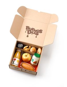 an open box filled with assorted food items