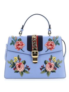 Gucci Leather Shoulder Bag Size: One Size Bags - used. 100% Leather | Gucci Leather Shoulder Bag: Blue Bags Unique Handbags, Embroidered Leather, Art Bag, Gucci Leather, Embroidered Bag, Handle Bag, Blue Bags, Leather Shoulder Bag, Top Handle