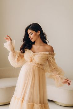 Maternity Tea Party Outfit, Off The Shoulder Maternity Dress, Maternity Tea Party Dress, Beige Boho Dress, Babyshower Dress, Boho Maternity Dress, Midi Wedding Dress, Maternity Dresses For Baby Shower, Boho Maternity