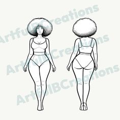 a drawing of two women in swimsuits, one with an afro on her head