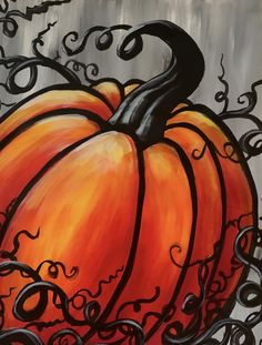 a painting of a pumpkin with swirls on it