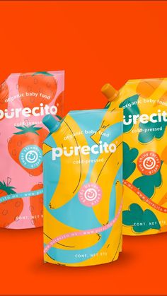 three bags of purecito on an orange background