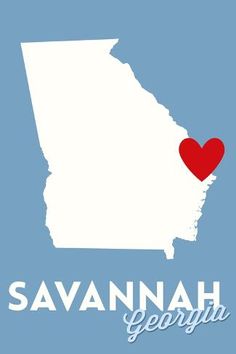 the state of savannah with a heart in it's center on a blue background