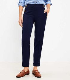 Loft Tall Devin Slim Sailor Pants Size 18 Deep Space Blue Women's by Loft Size Regular - 18 Deep Space Blue Women's Slim, Pants Blue Ankle Pants Outfit, Navy Blue Pants Outfit, Blue Pants Outfit, Strip Blouse, Curvy Pants, Blue Plaid Dress, Jeans Petite, Sailor Pants, Navy Blue Pants