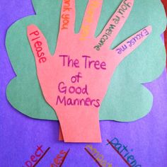 a paper hand with the words tree of good manners written on it in different languages