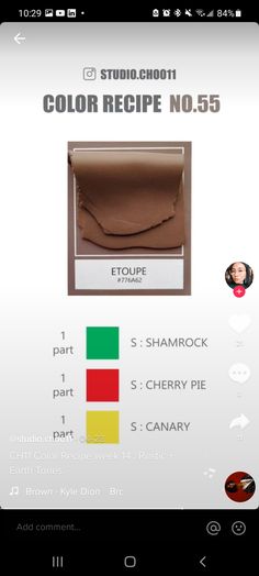 the color recipe is displayed on an iphone screen, and there are other items to choose from