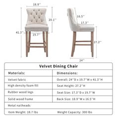 the measurements for an upholstered dining chair