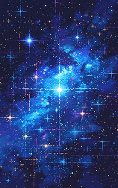 an image of the night sky with stars all over it in blue and purple colors