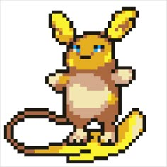 a pixel art image of a pikachu sitting on top of a banana peel