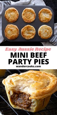 mini beef party pies with text overlay