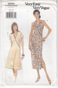 Vogue 9666 Dress Close Fit Mock Wrap Variation Misses Sewing Pattern 6-10 Women's Sewing Patterns, Wrap Dress Pattern, Vogue Sewing, Vogue Sewing Patterns, Miss Dress, My Sewing Room, Womens Sewing Patterns, Simple Patterns, Dress Pattern