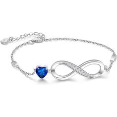 New Product Color: Silver-Royal Blue -Ideal Christmas Jewelry Gifts For Womenas A Nice Birthday Jewelry Gift For Women, The Infinity Heart Design Will Not Go Out Of Style. The Classic Ladies' Link Chain Bracelet Can Be A Happy Memory For Each Other. It Suits As A Gift Of Bracelets For Women, Her, Girlfriend, Sister, Wife, Daughter, Grandma, Or Friend On Christmas, Mother's Day, Valentine's Day, Birthday, Thanksgiving, Anniversary, Graduation, Wedding, Etc. -925 Sterling Silver Materials The Wome Love Heart Symbol, Birthday Jewelry, Birthday Thanksgiving, Stamped Bracelet, Infinity Love, Hematite Bracelet, Link Chain Bracelet, Heart Symbol, Infinity Heart