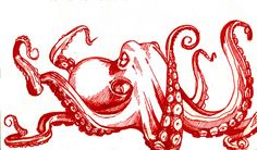 an octopus drawing with red ink on white paper