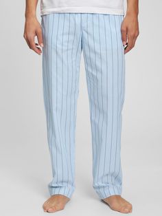 Soft cotton weave.   Elasticized drawstring waist.   Certain styles have allover prints.  Sits at the natural waist.   Easy through the hip and thigh. Adult Pajamas, Mens Sleepwear, Support People, Gender Equality, Cotton Weaving, Blue Stripes, Drawstring Waist, Pajama Pants, Gap