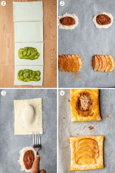 steps to make an appetizer with puff pastry crusts and pesto sauce