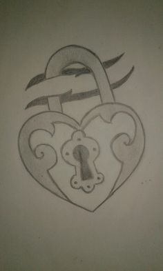 a drawing of a lock and key in the shape of a heart