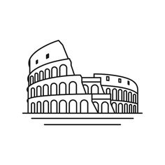 the colossion in rome, italy hand drawn outline illustration on white background stock photo