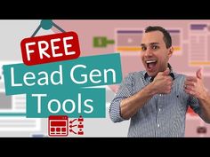 a man holding up a sign with the words lead gen tools on it and an image of