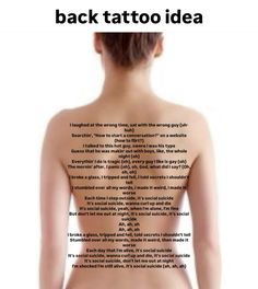 the back of a woman's body with text on it that reads back tattoo idea