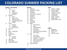 the colorado summer packing list is shown